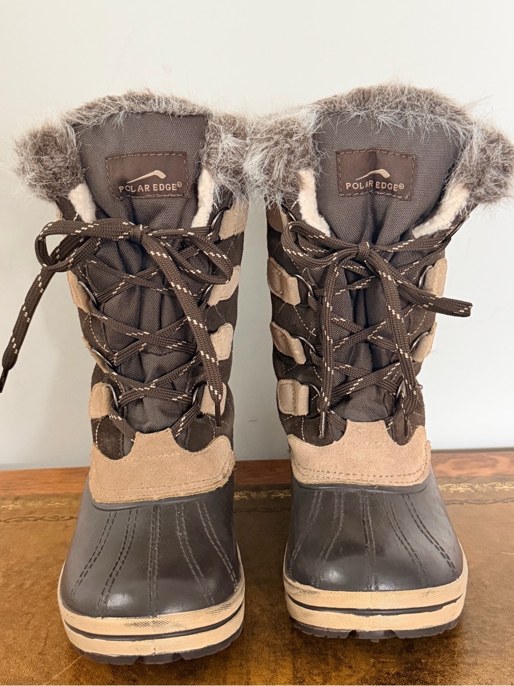 Polar Edge Thinsulate Faux Fur Winter Snow Boots Brown Suede Leather Size 9 - Picture 3 of 16